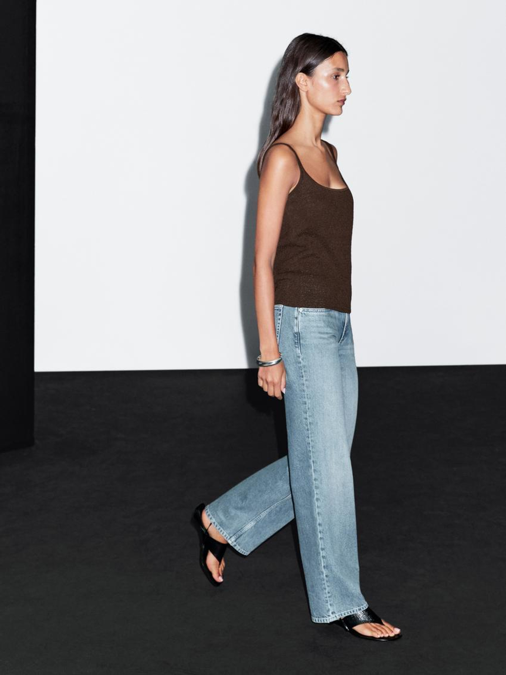 Massimo Dutti Трикотажный топ свободного кроя с бретелями, коричневый