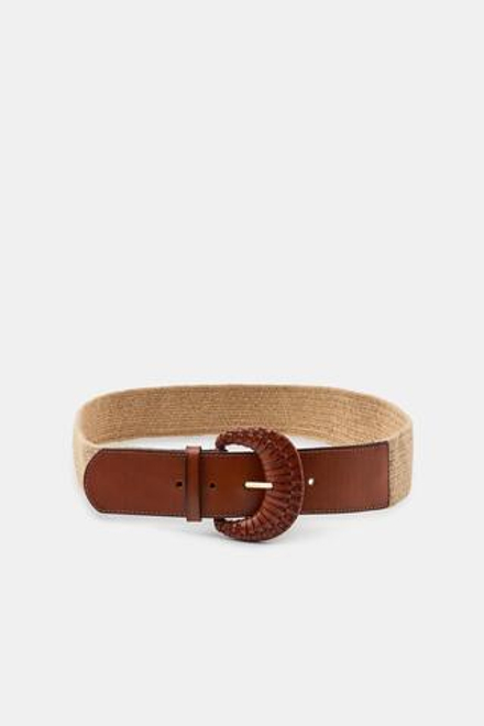 ZARA ЭЛАСТИЧНЫЙ РЕМЕНЬ ИЗ ДЖУТА И КОЖИ, БЕЖЕВЫЙ
