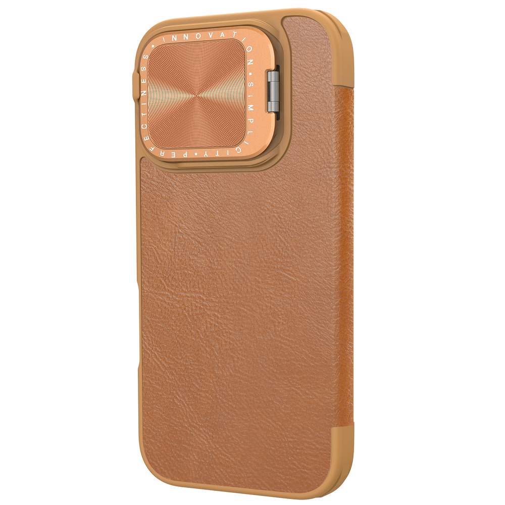 Кожаный чехол книжка коричневого цвета от Nillkin для iPhone 16 Pro Max, серия Qin Prop Leather Case