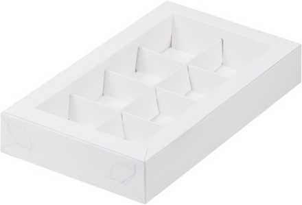 Коробка для конфет 8 шт с прозрачной крышкой белая, 19х11х3 см