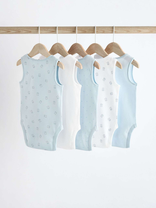 Боди без рукавов для малышей Next K79-695, 5 шт., Белый, Голубой