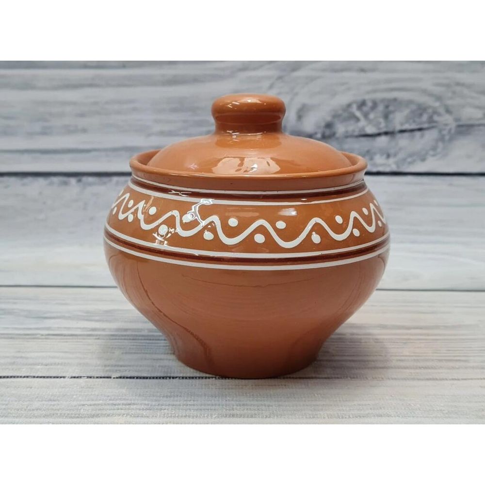 Горшочек 500 мл d 10,5 см h9 см с крышкой "Псковский" керамика ПГ [1]