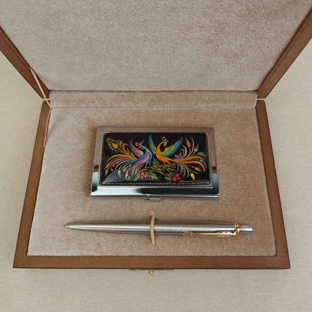 Набор подарочный "Две Жар-птицы" с ручной росписью в футляре