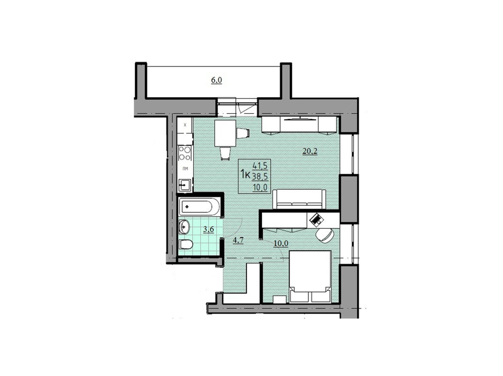 1 + квартира, 38,5 м² / Чистовая отделка