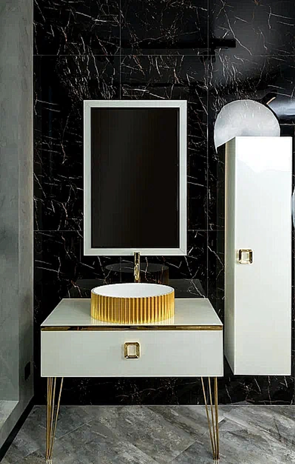 Консоль с раковиной и столешницей Armadi Art LUCIDO WHITE 80 жемчужный белый