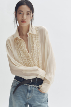 H&M - Stella McCartney Блузка из смесовой шелковой ткани с оборками, кремовый