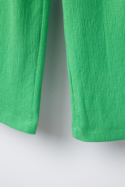 ZARA БРЮКИ ИЗ РЕЛЬЕФНОЙ ТКАНИ С ПОЯСОМ, ЗЕЛЕНЫЙ