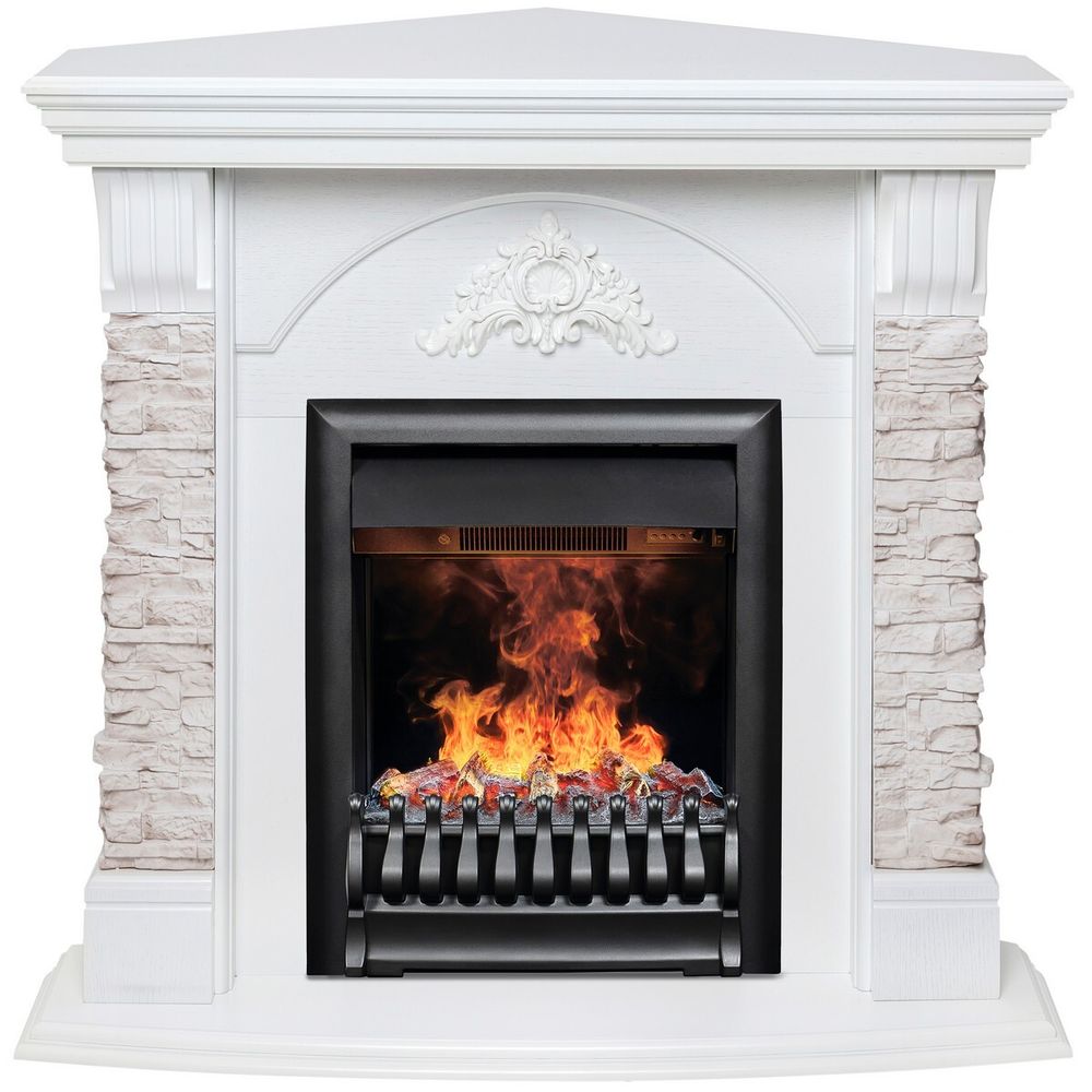 Электрокамин RealFlame Athena Corner GR белый с очагом 3D Oregan