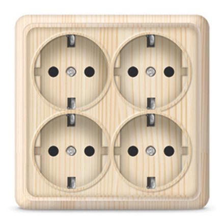 Розетка четырехместная квадратная "UNIVersal" серия "Олимп" с/з, о/у, 16А, 220В, сосна (еврослот) (E