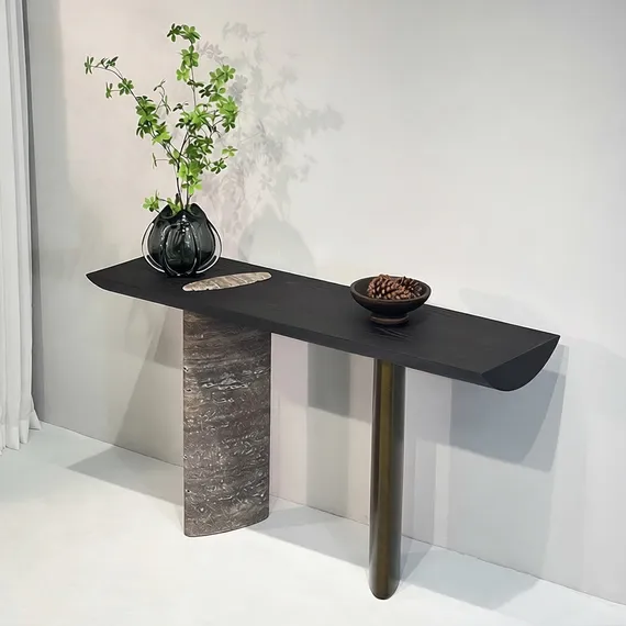 Консоль 4738, 140х80х40 см, металл, массив ясеня, мрамор