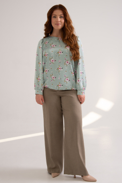 Блузка женская 4204ЛПА, зел.цветы #270ЗЦ094204ЛПА