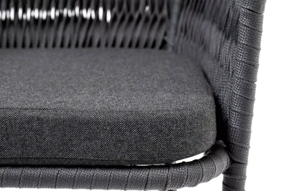 "Бордо" стул барный плетеный из роупа (колос), каркас из стали серый (RAL7022) муар, роуп серый 15мм, ткань темно-серая 027