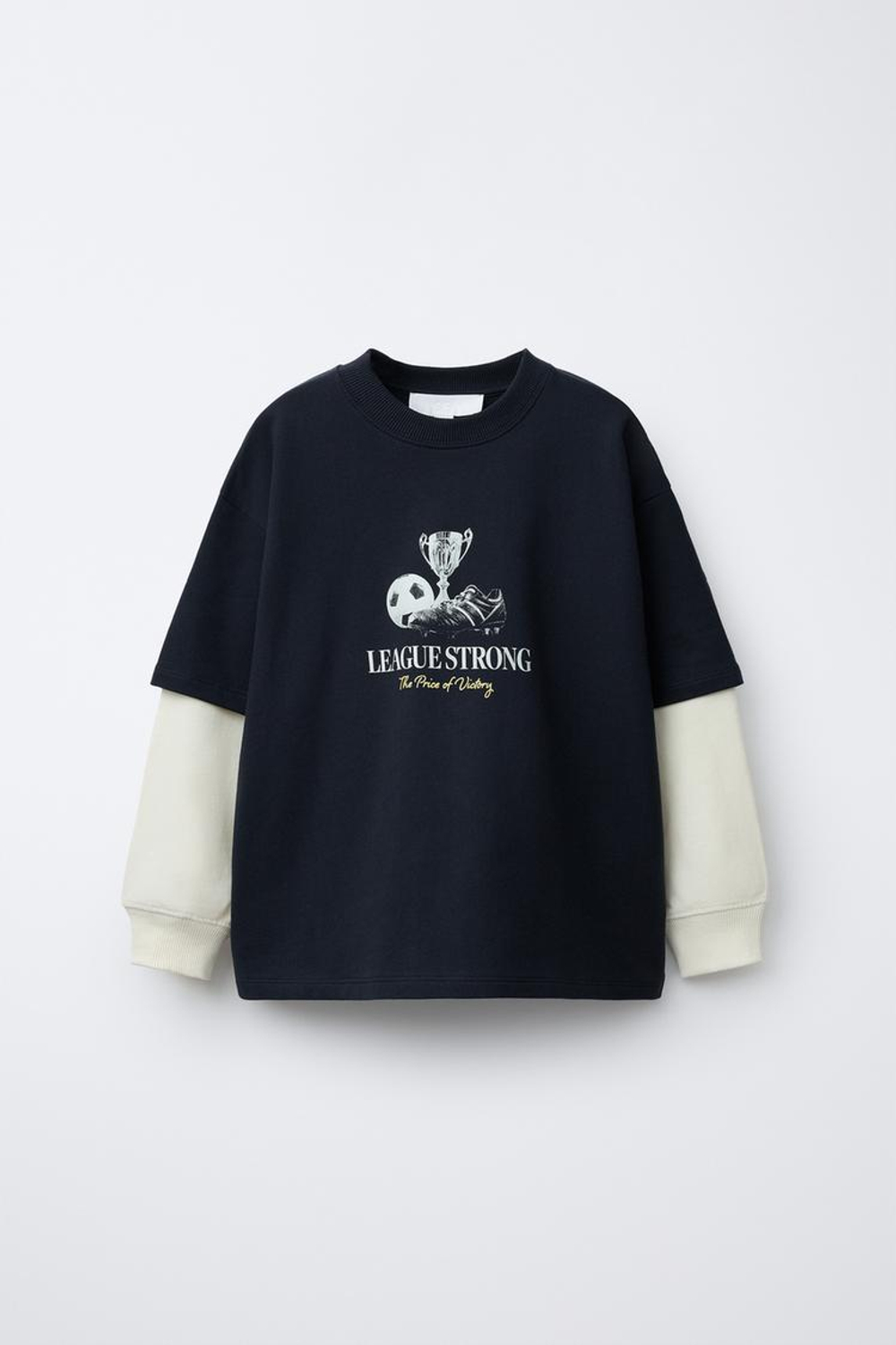 ZARA ЛОНГСЛИВ ФУТБОЛЬНЫЙ С ДВОЙНЫМИ РУКАВАМИ, МОРСКОЙ СИНИЙ