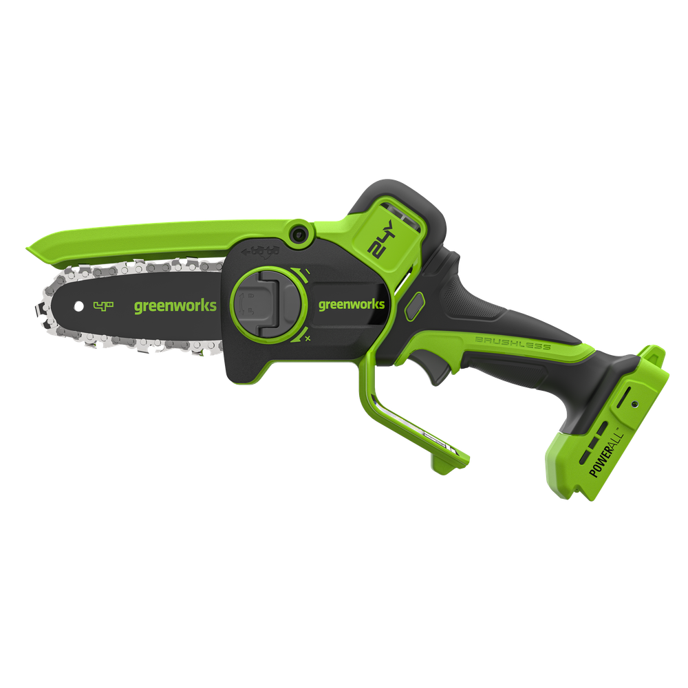 Цепная мини пила аккумуляторная Greenworks CS2410A, 24V, 10см, бесщёточная, с автоматической смазкой цепи, c 1хАКБ 2Ач и ЗУ (CS2410AUA)