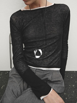 Massimo Dutti Двухслойный свитер из 100% тонкой шерсти, черный