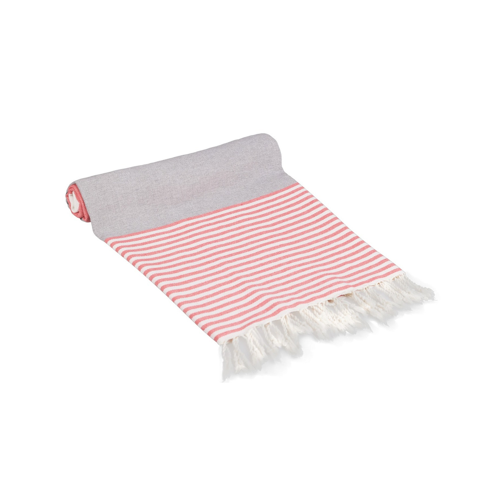 Пляжное покрывало светло-серое со вставкой в красную полоску DOREANSE 818