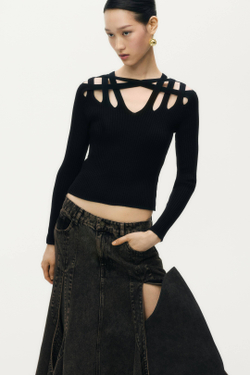 H&M - Glenn Martens Джинсовая юбка расклешенная, темно-коричневый