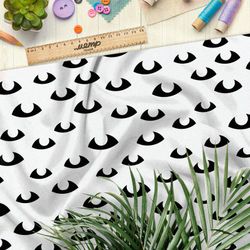 Ткань дюспо чёрные глаза на белом фоне