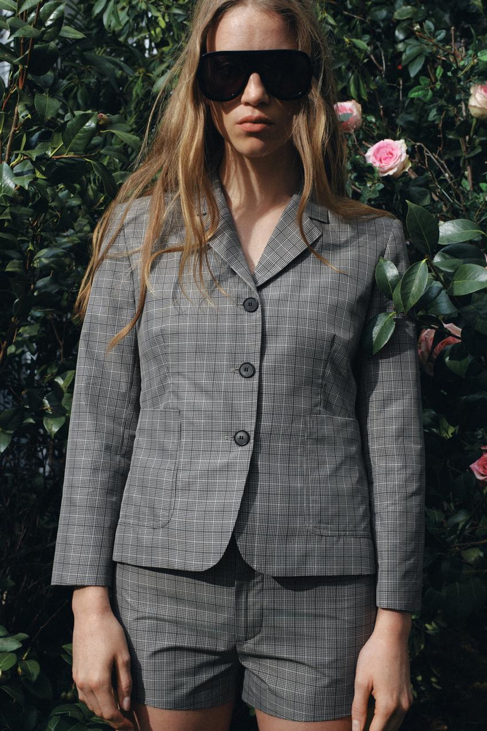 ZARA БЛЕЙЗЕР В КЛЕТКУ — ZW COLLECTION, ЧЕРНЫЙ/ЭКРЮ