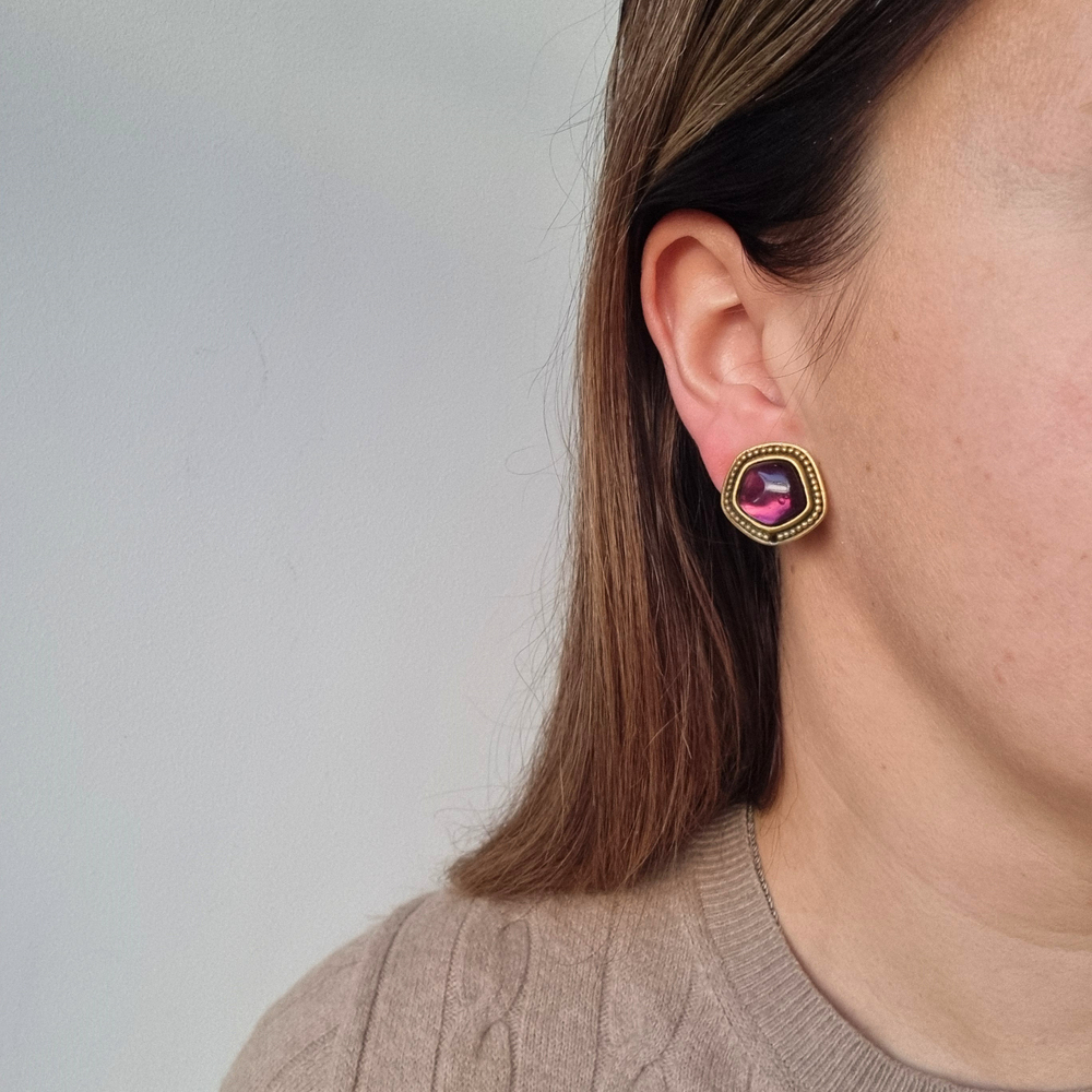 Клипсы YSL со сиреневым кабошоном