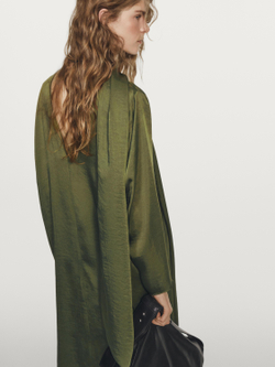 Massimo Dutti Вид Длинная блузка с V-образным вырезом и шнуровкой - STUDIO, зеленый