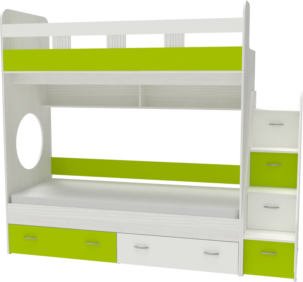 Двухъярусная кровать КарИВи Юниор 1 80x160 Белое Дерево Лайм, Белый