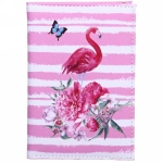 Обложка на паспорт «Travel», Фламинго с цветами, 9,5*13см