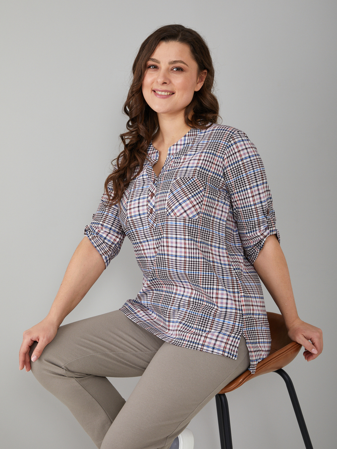 Блузка БЛ-131/коричнево-розоваяклетка