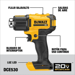 Тепловая пушка DEWALT DCE530, 20 В, литиевая батарея, промышленная электрическая тепловая пушка с регулируемой температурой и двойными насадками