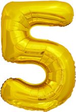 Шар (34"/86 см) Цифра, 5, ЭКО, Золото, в упаковке 1 шт.