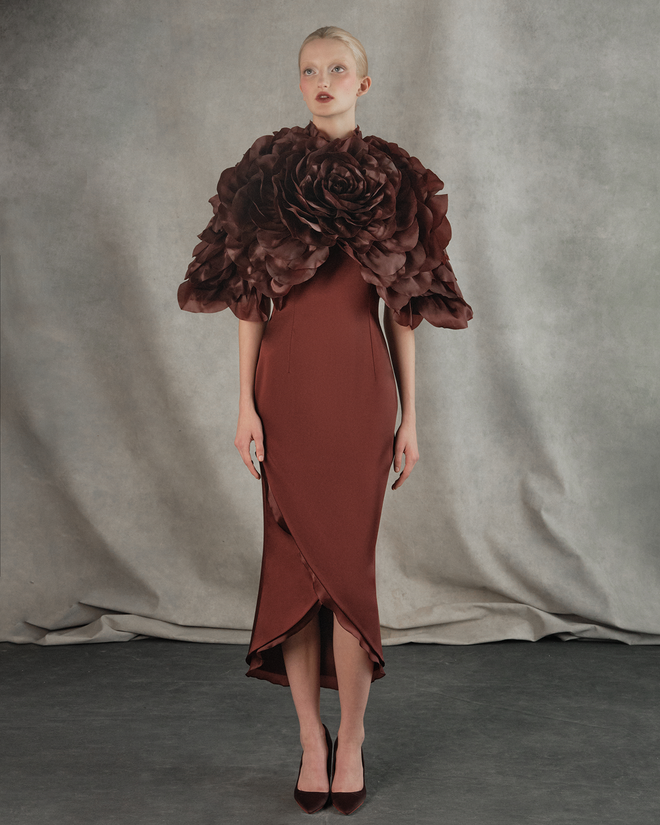 Платье миди из сатина и шелковой органзы