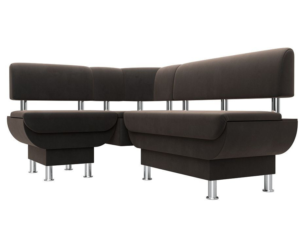 Диван кухонный угловой Альфа левый угол, Коричневый, Велюр, 116695L