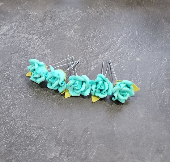 Набор шпилек "Розы большие" латекс, 3 шт, бирюза