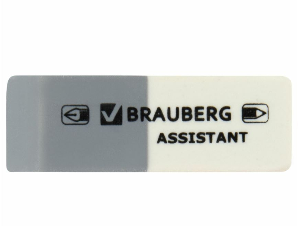 Ластик BRAUBERG "Assistant", 41х14х8 мм, серо-белый, прямоугольный, скошенные края, 222461