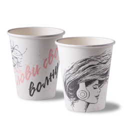 Стаканы бумажные однослойные 200/260мл SP9S "Пожелания" (50/1000шт)