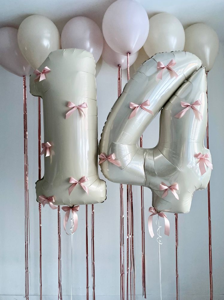 Воздушные гелиевые шары цифры песок/дождик/бантики №4495