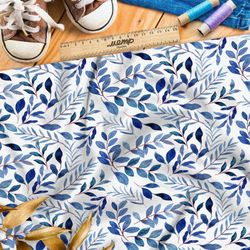 Ткань оксфорд 600 мелкие акварельные листья на белом фоне