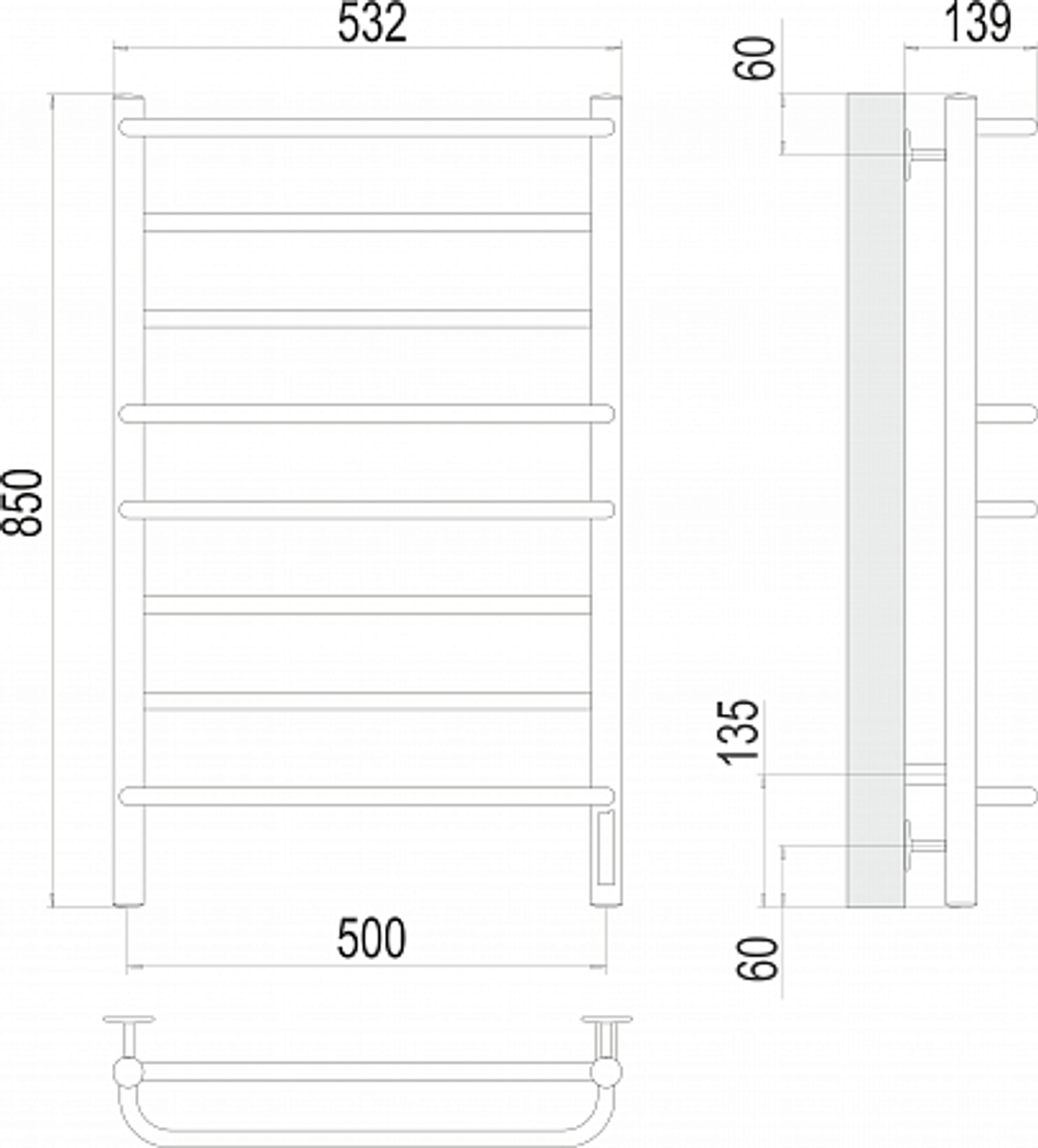 Полотенцесушитель Terminus Евромикс П8 500х850 Электро (quick touch)
