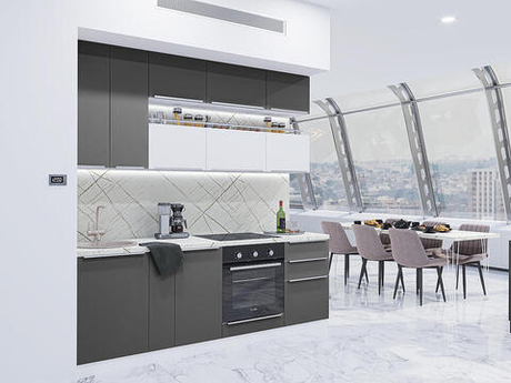 Прямая модульная кухня Фьюжн-01 Stormy Silk/Silky White - Белый 2340*2300*600