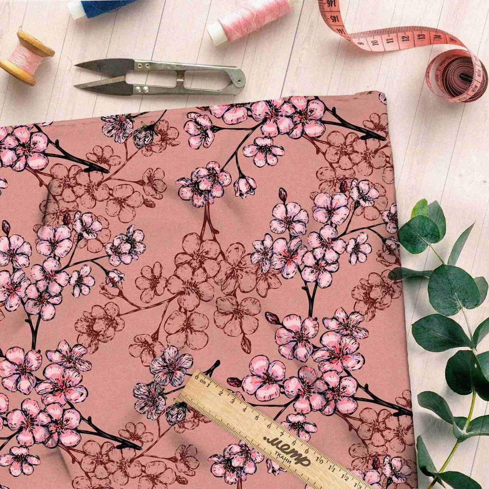 Ткань ниагара веточки с листочками