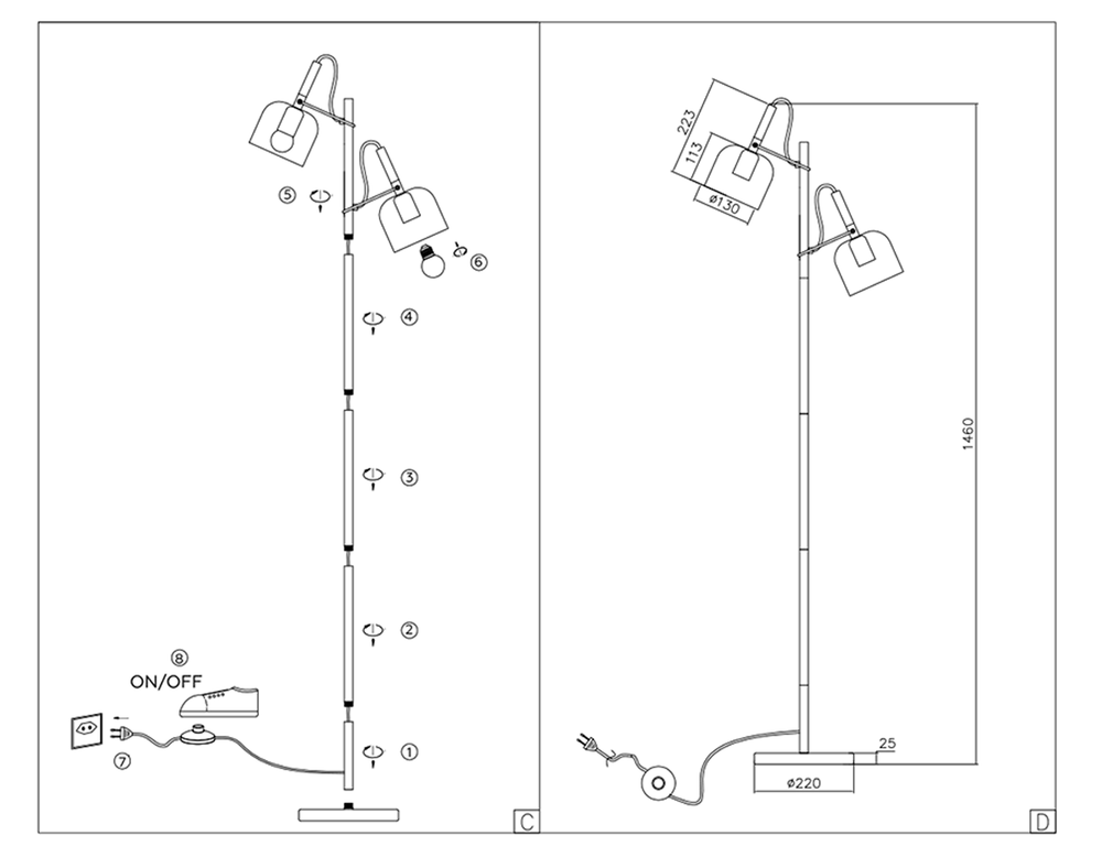 Ambrella Светильник напольный с выключателем на проводе Loft TR97125