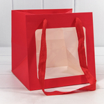 Пакет подарочный 20х20х20см с окошком (Красный)