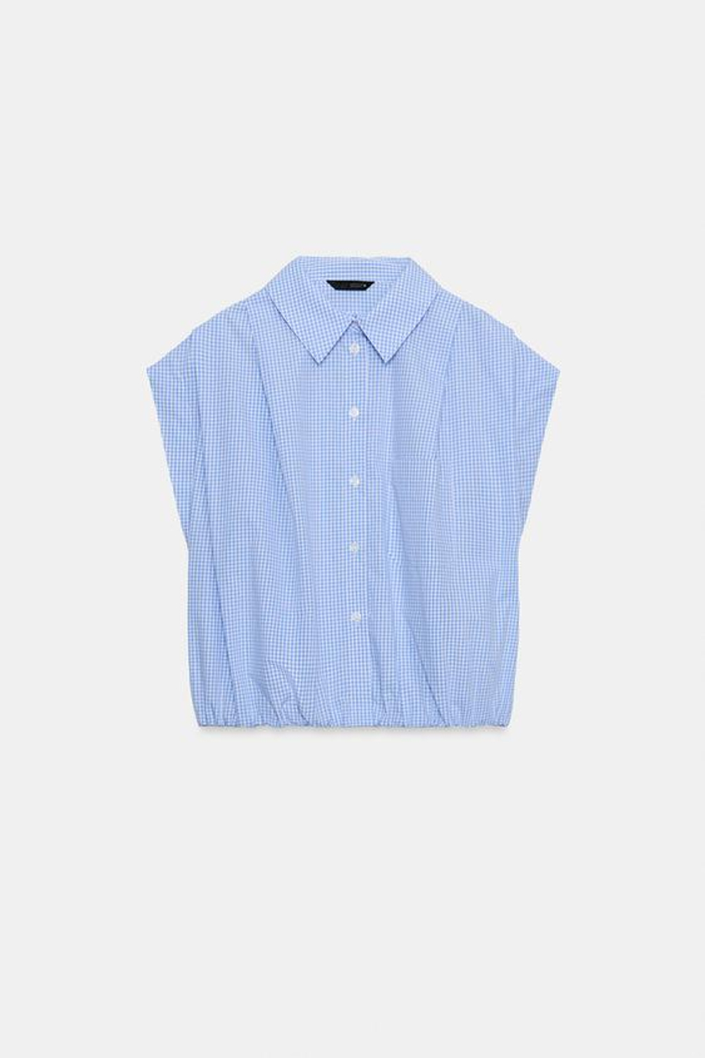 ZARA УКОРОЧЕННАЯ РУБАШКА В КЛЕТКУ ВИШИ, СИНИЙ/БЕЛЫЙ