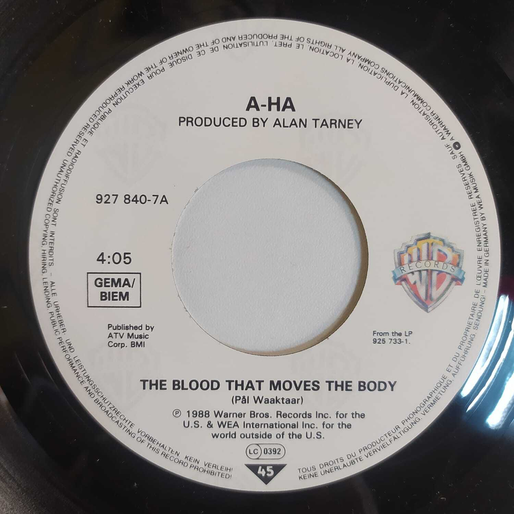 a-ha - The Blood That Moves The Body (Европа 1988г.) 7", 45 RPM, Single