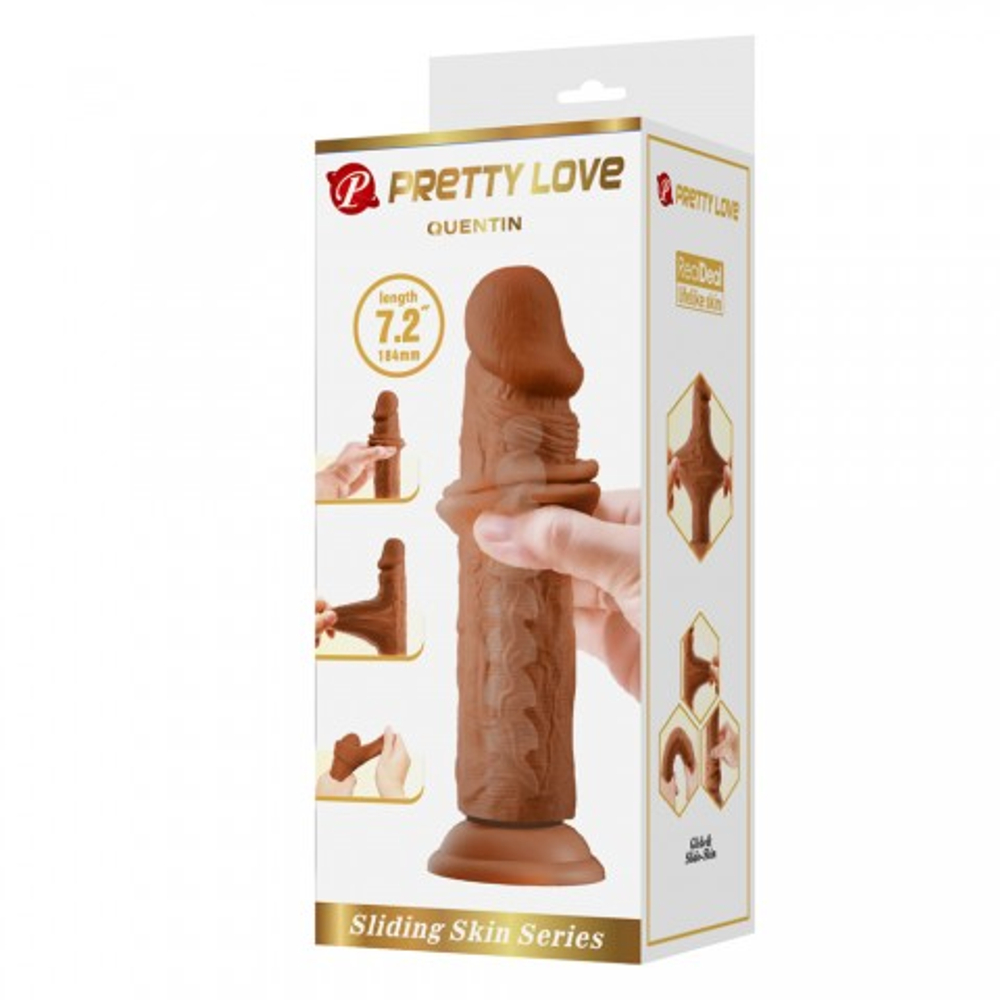 Реалистичный фаллоимитатор на присоске Quentin Sliding skin (18,4*4,2 см) коричневый