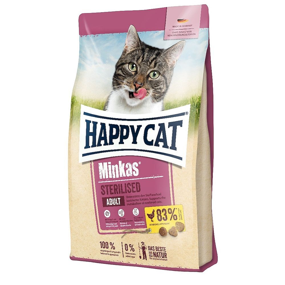 Сухой корм Happy Cat Minkas Sterilised Geflügel для стерилизованных кошек, пакет 1,5 кг