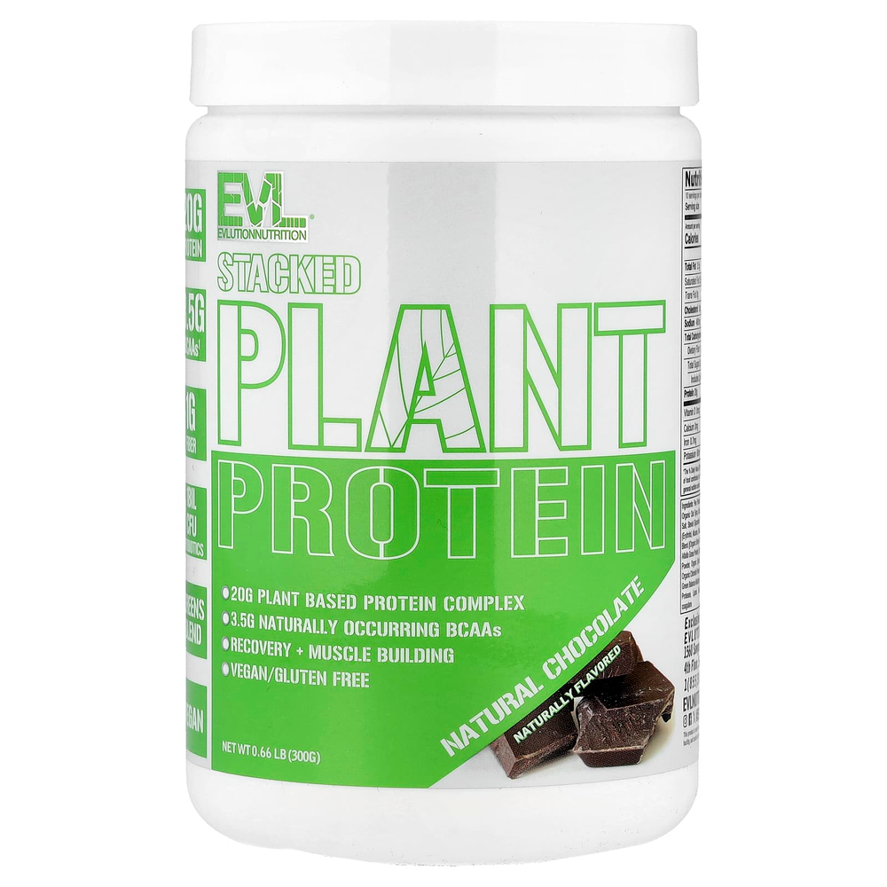 EVLution Nutrition, комплексный растительный протеин, со вкусом натурального шоколада, 300 г (0,66 фунта)