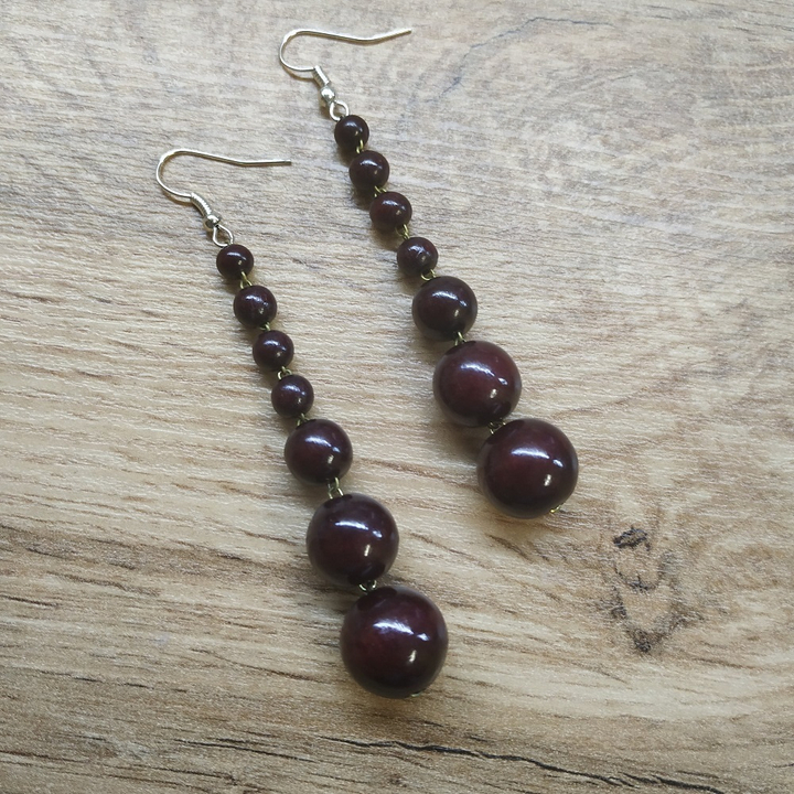 Серьги Страсть, дерево, цвет вишневый, 16x70 мм