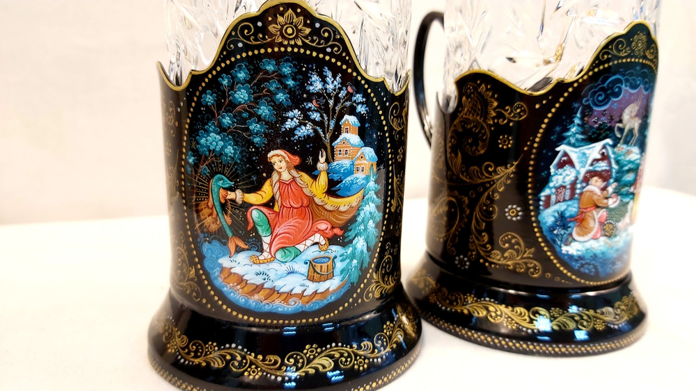 Чайный набор подстаканников (Ручная роспись Палех) №14