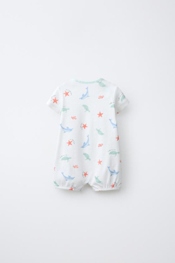 ZARA НАБОР ИЗ 2 КОМБИНЕЗОНОВ С МОРСКИМ ПРИНТОМ, ЭКРЮ